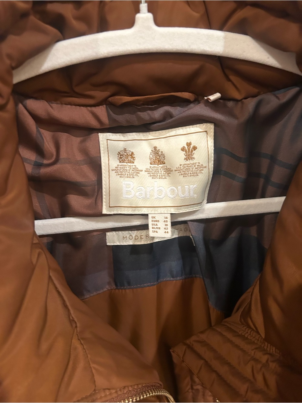 Barbour Brown Quilted Jacket with Gold Logo Patch - Picture 2 of 5